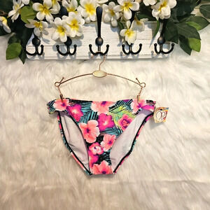 OP Hibiscus Floral Print Bead Detail Bikini Bottoms NWT